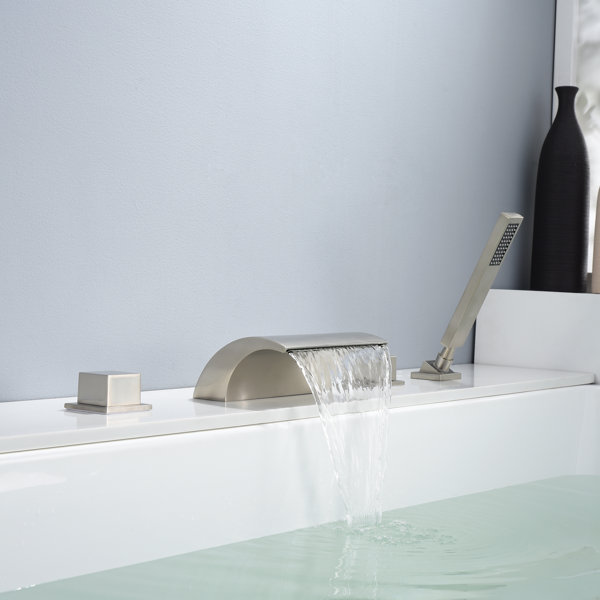 sumerain Bathtub Faucet, Waterfall Deck Mount Roman Tub Faucet with Hand Shower, High Flow Rate